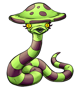 For Fungislither I decided to expand on Mushreath's "reptilian mushroom" concept and make it into a mushroom snake. I think it has kind of a Tim Burton vibe to it. Funguslither01